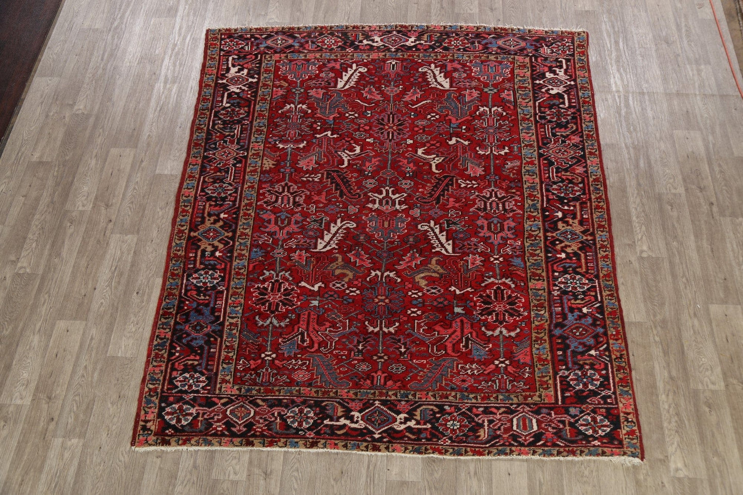 Vegetable Dye All-Over Geometric Heriz Persian Area Rug 7x8