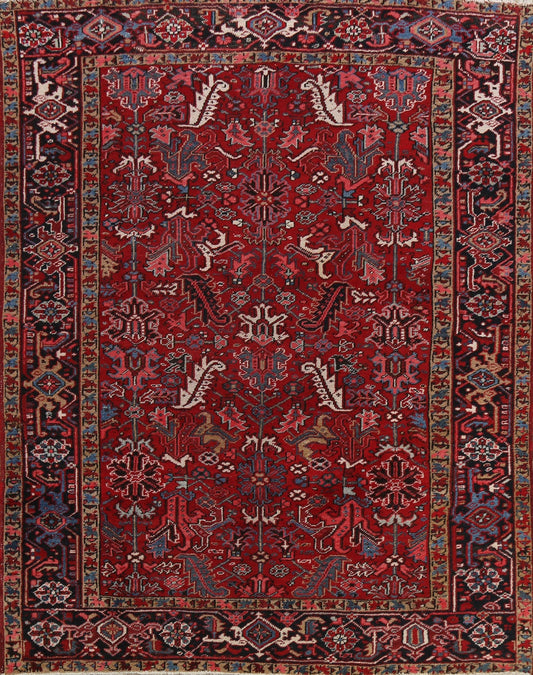 Vegetable Dye All-Over Geometric Heriz Persian Area Rug 7x8