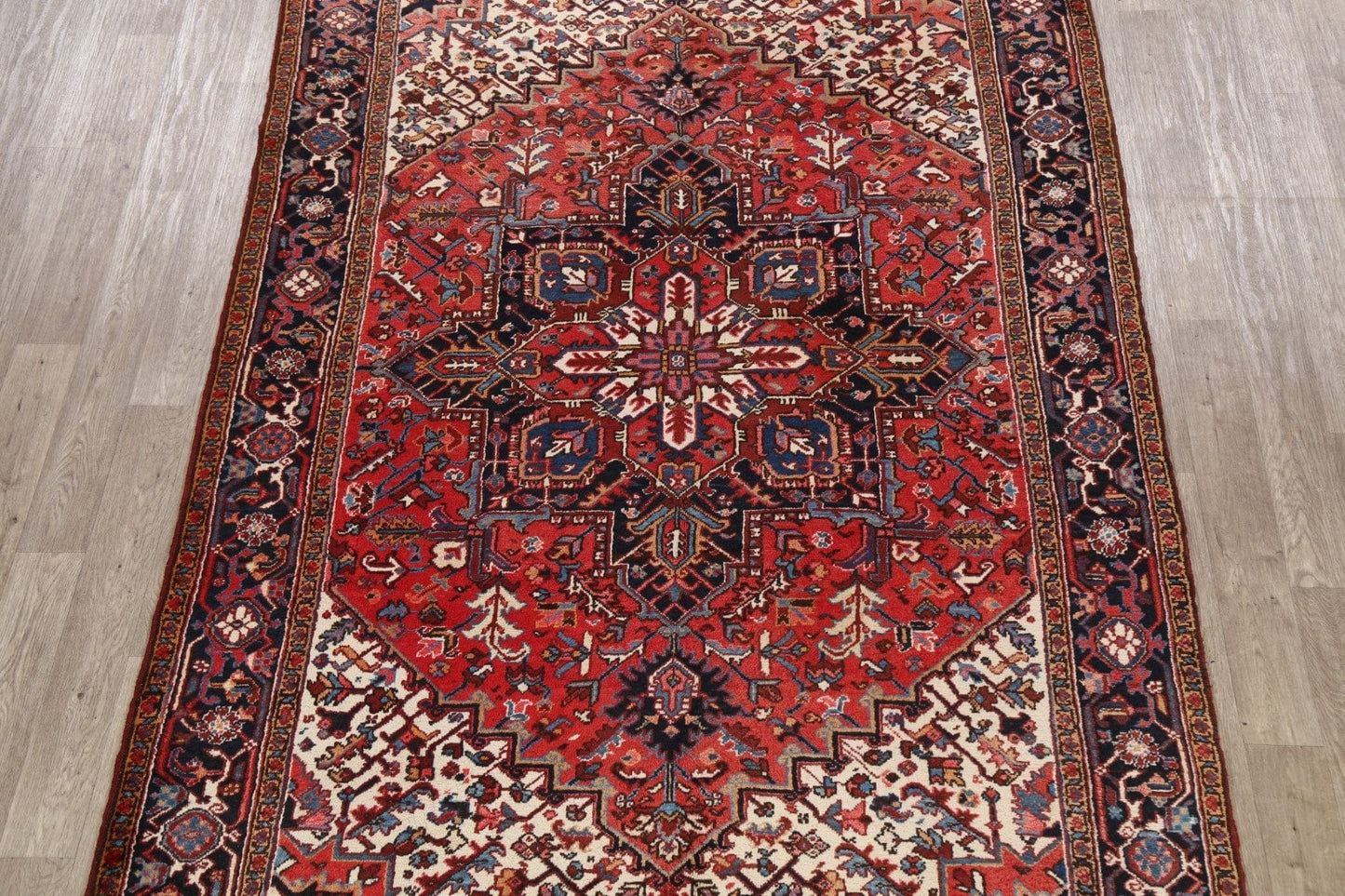 100% Vegetable Dye Geometric Heriz Persian Area Rug 7x10