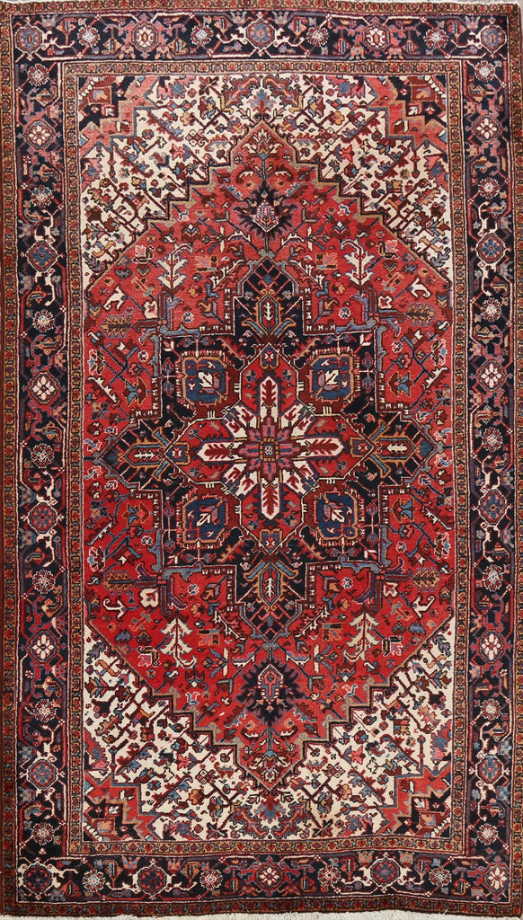 100% Vegetable Dye Geometric Heriz Persian Area Rug 7x10