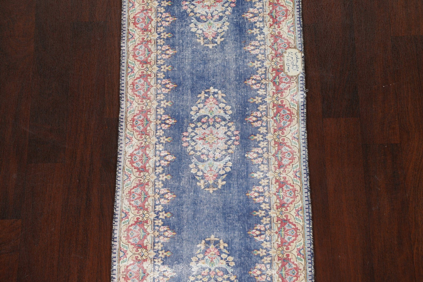 Distressed Floral Kerman Signed Persian Runner Rug 2x9