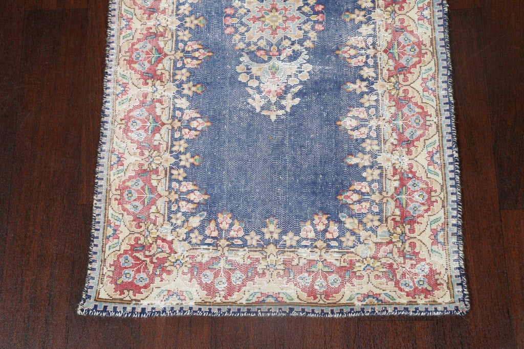 Distressed Floral Kerman Signed Persian Runner Rug 2x9