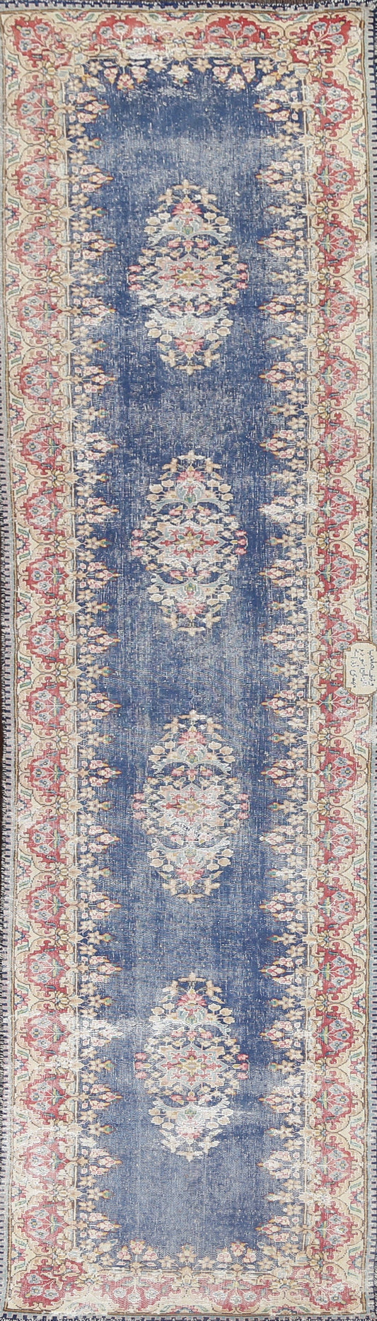 Distressed Floral Kerman Signed Persian Runner Rug 2x9