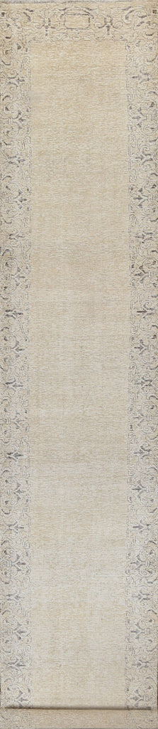 Muted Distressed Tabriz Persian Runner Rug 2x15