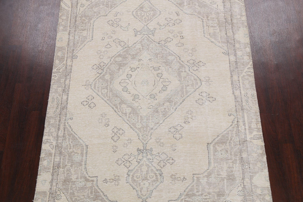 Muted Distressed Geometric Tabriz Persian Area Rug 6x9