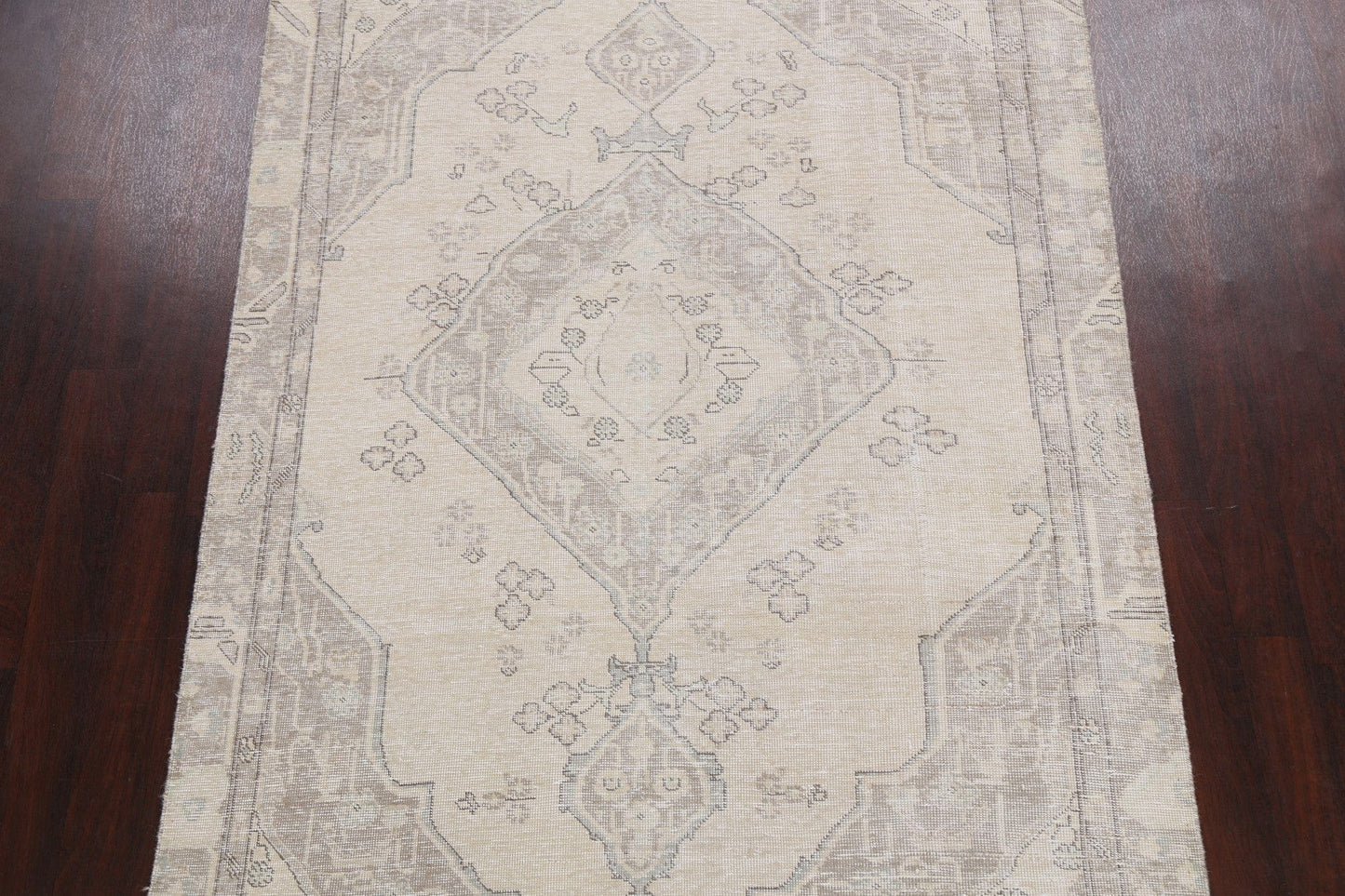 Muted Distressed Geometric Tabriz Persian Area Rug 6x9