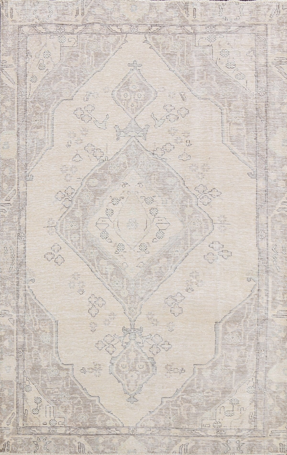 Muted Distressed Geometric Tabriz Persian Area Rug 6x9