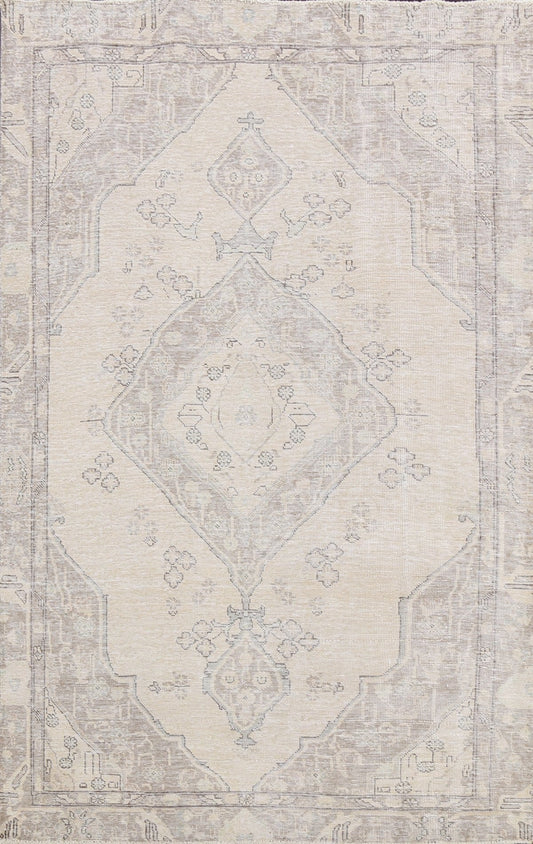 Muted Distressed Geometric Tabriz Persian Area Rug 6x9