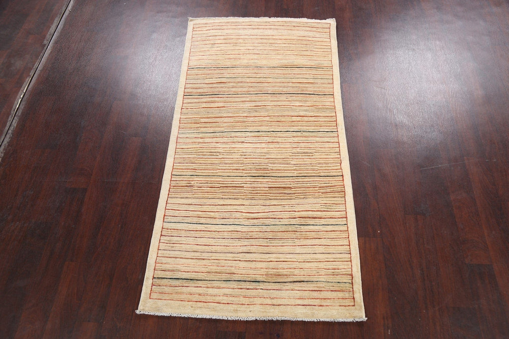 Modern Stripe Gabbeh Kashkoli Oriental Runner Rug 3x7