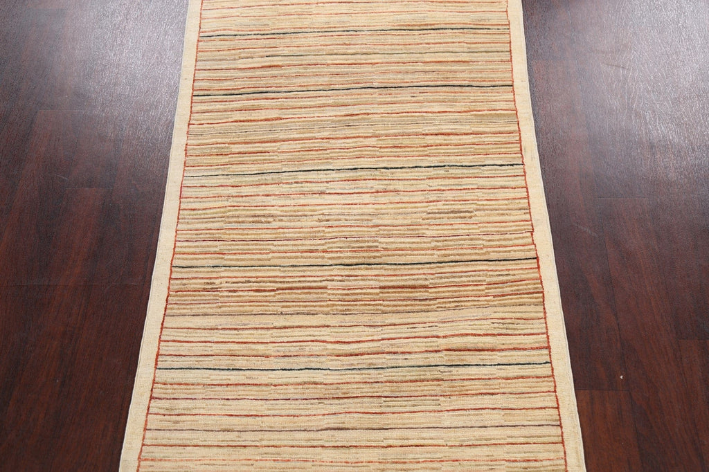 Modern Stripe Gabbeh Kashkoli Oriental Runner Rug 3x7