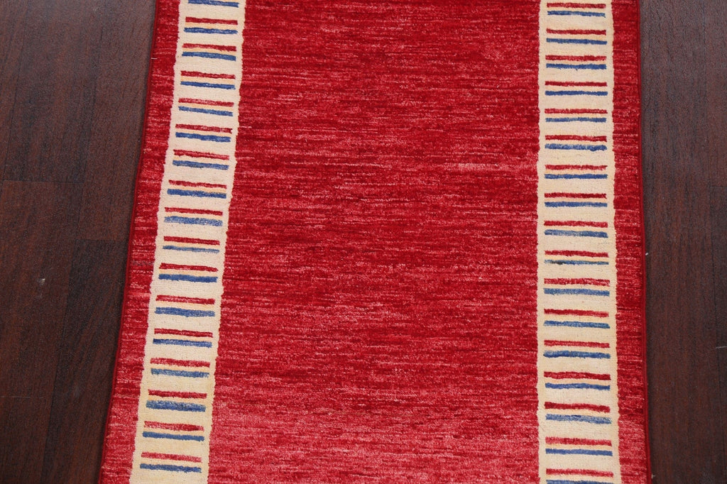 Bordered Gabbeh Kashkoli Oriental Runner Rug 3x10