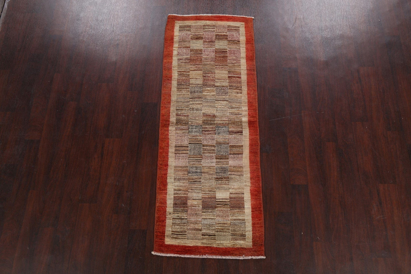 Checkered Gabbeh Kashkoli Oriental Runner Rug 3x7