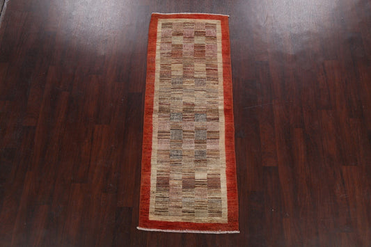 Checkered Gabbeh Kashkoli Oriental Runner Rug 3x7