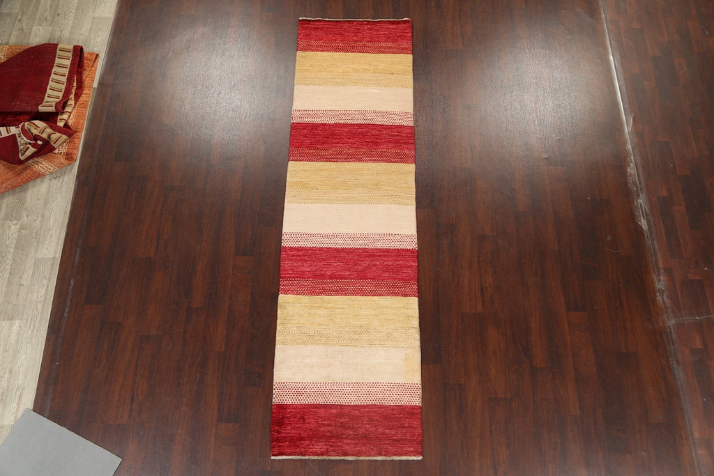 Striped Gabbeh Kashkoli Oriental Runner Rug 3x10