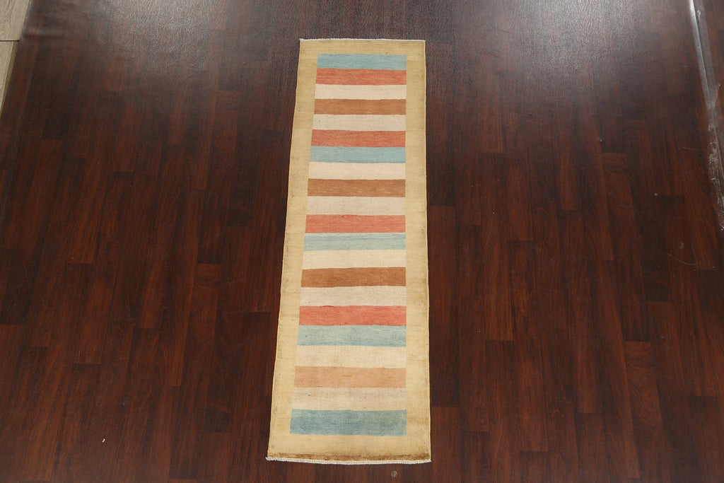 Striped Gabbeh Kashkoli Oriental Runner Rug 3x7