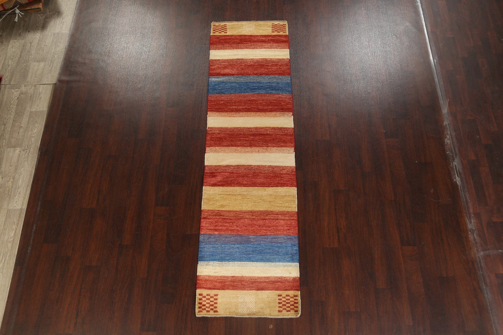 Striped Gabbeh Kashkoli Oriental Runner Rug 3x10