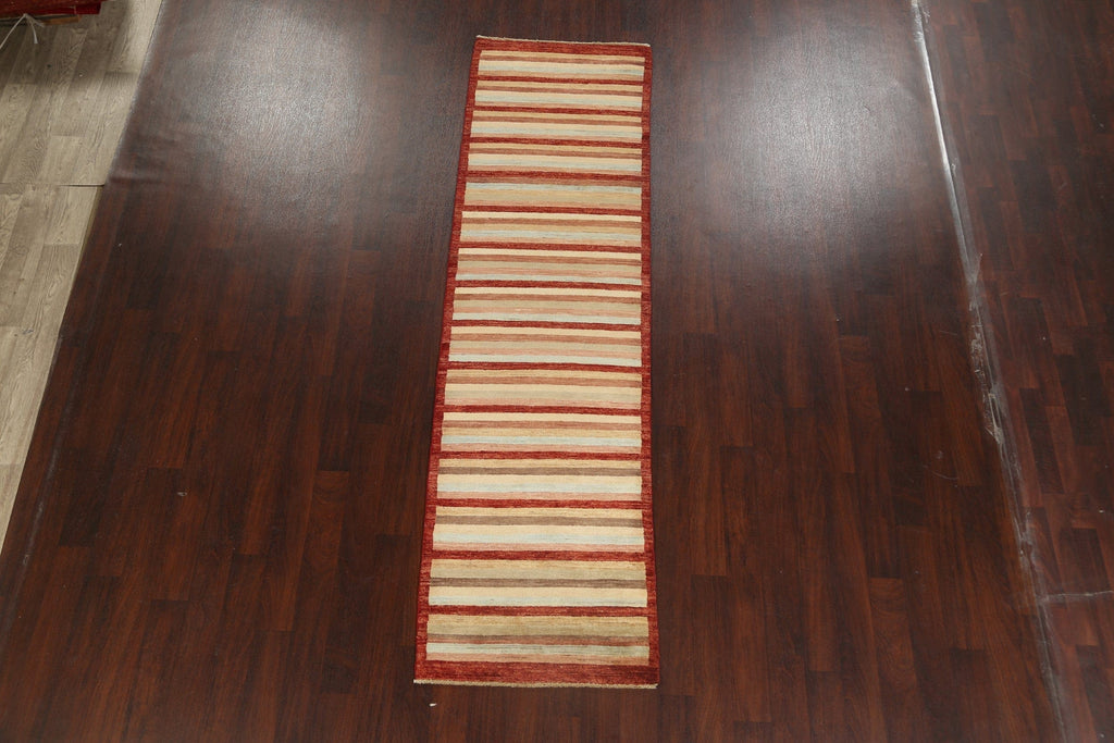 Striped Gabbeh Kashkoli Oriental Runner Rug 3x10