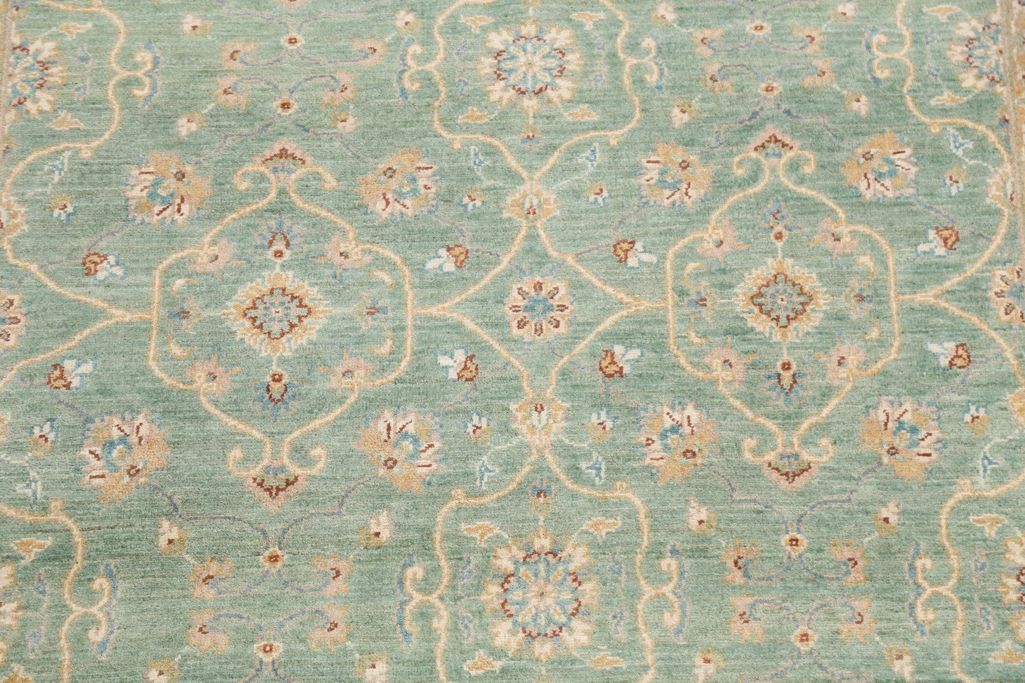 Muted Green Floral Oushak Chobi Oriental Area Rug 6x8