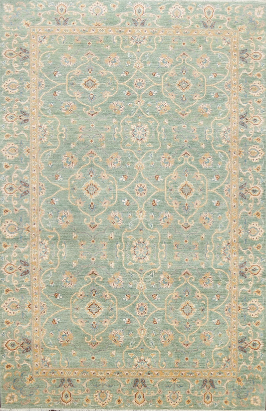 Muted Green Floral Oushak Chobi Oriental Area Rug 6x8