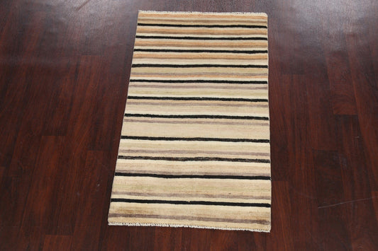 Contemporary Stripe Gabbeh Kashkoli Oriental Area Rug 3x4