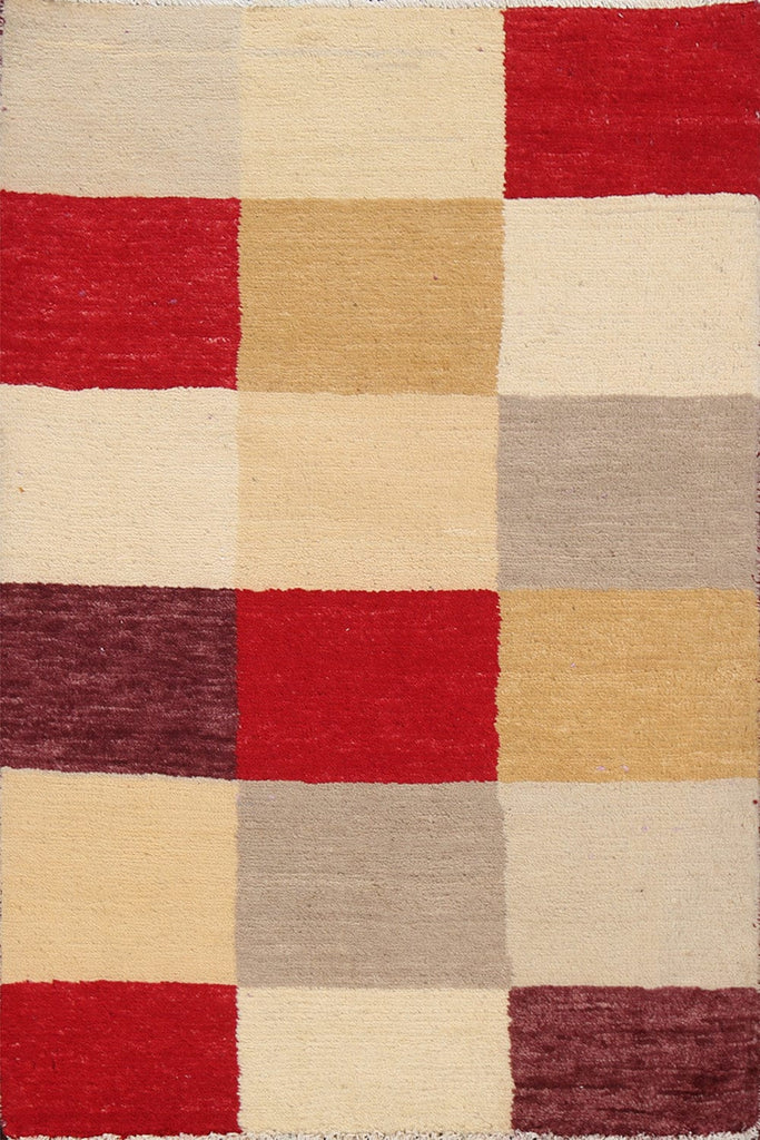 Checkered Contemporary Gabbeh Kashkoli Oriental Area Rug 3x4