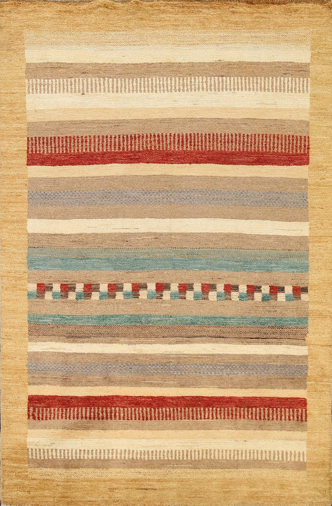 Contemporary Stripe Gabbeh Kashkoli Oriental Area Rug 4x6