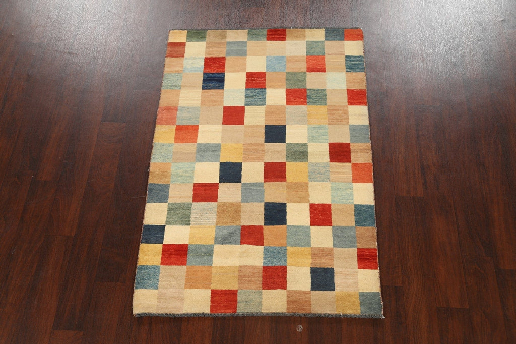 Modern Checkered Gabbeh Kashkoli Oriental Area Rug 3x5