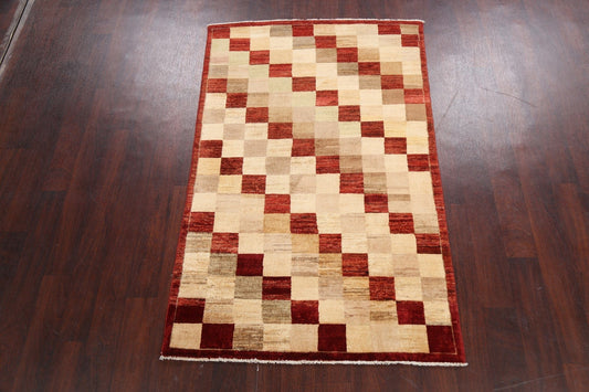 Checkered Modern Gabbeh Kashkoli Oriental Area Rug 4x6