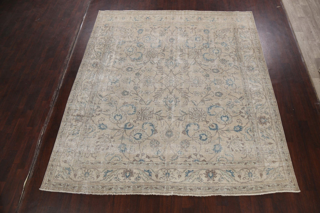 Muted Distressed Floral Tabriz Persian Area Rug 10x11