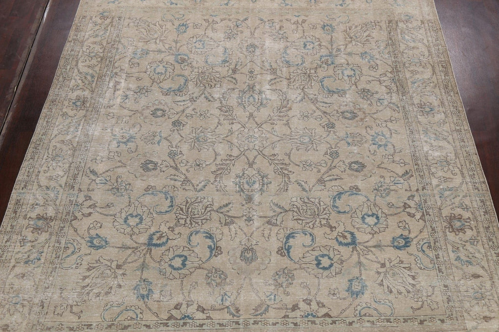 Muted Distressed Floral Tabriz Persian Area Rug 10x11