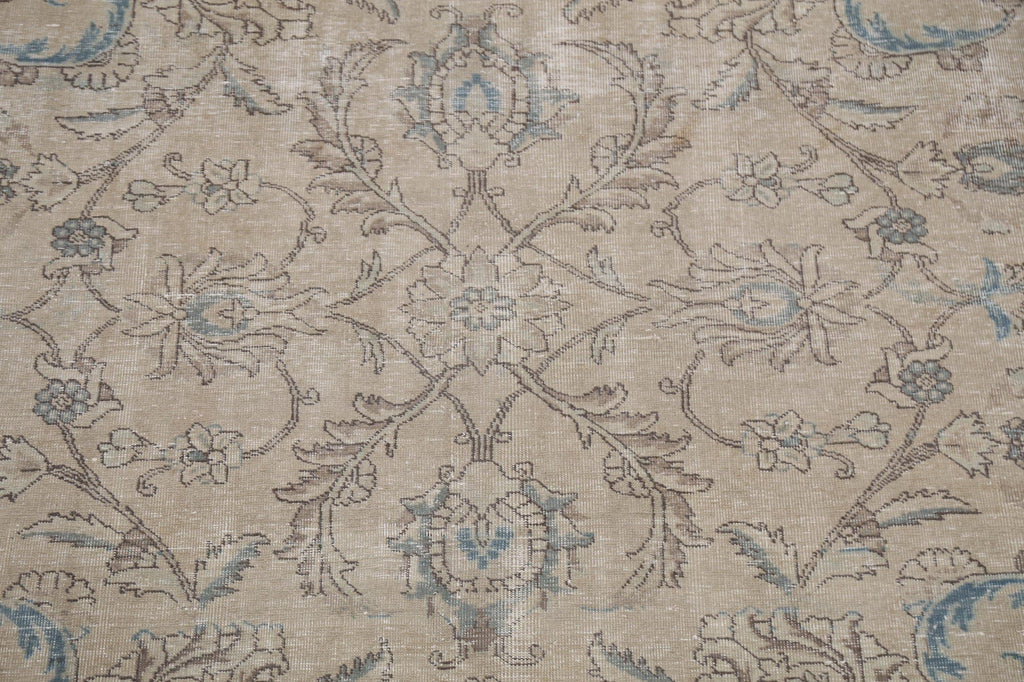 Muted Distressed Floral Tabriz Persian Area Rug 10x11