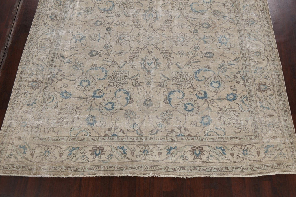 Muted Distressed Floral Tabriz Persian Area Rug 10x11