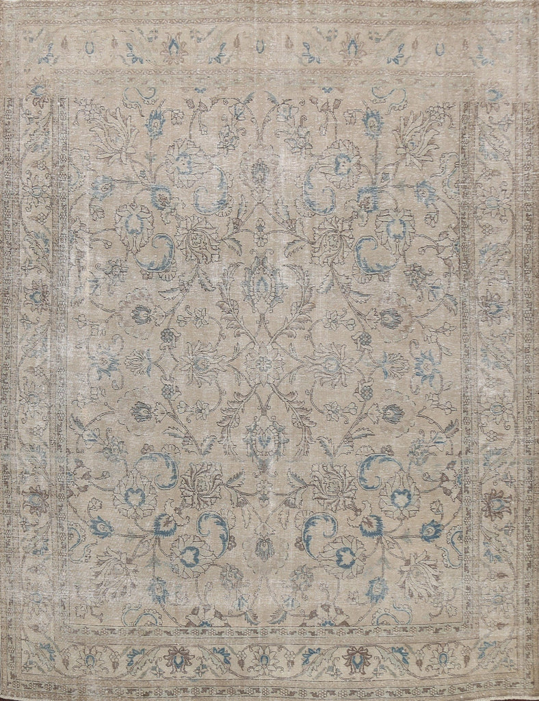 Muted Distressed Floral Tabriz Persian Area Rug 10x11