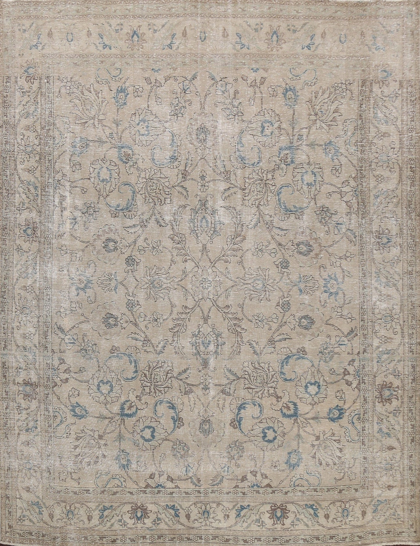 Muted Distressed Floral Tabriz Persian Area Rug 10x11