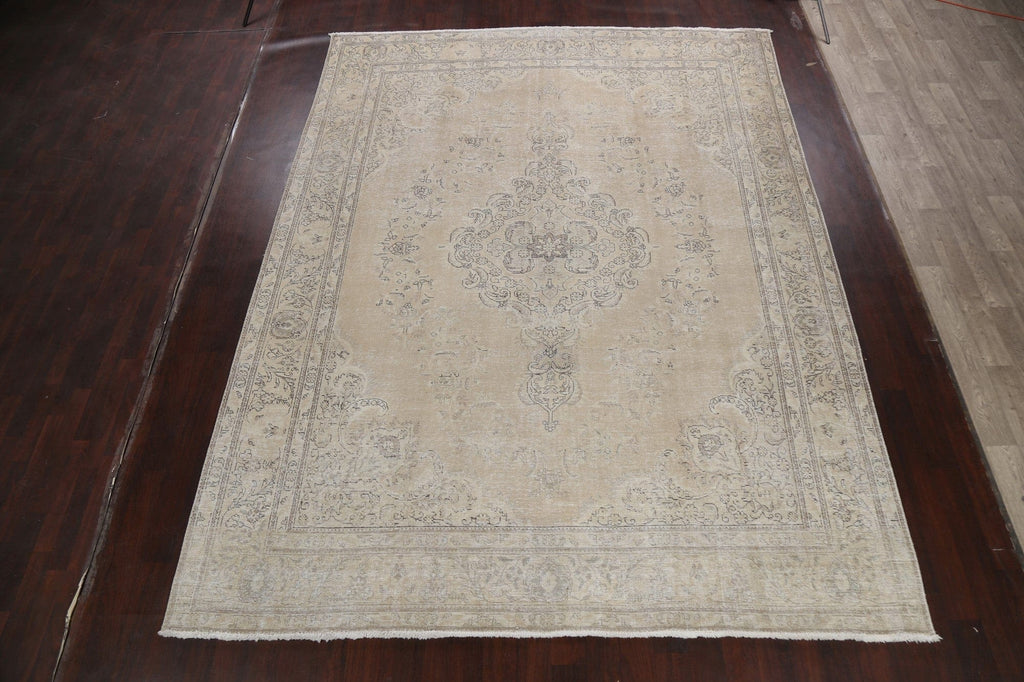 Muted Distressed Floral Tabriz Persian Area Rug 10x12