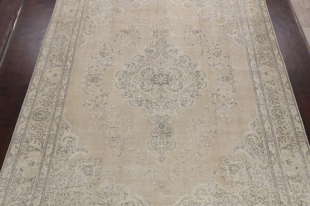 Muted Distressed Floral Tabriz Persian Area Rug 10x12