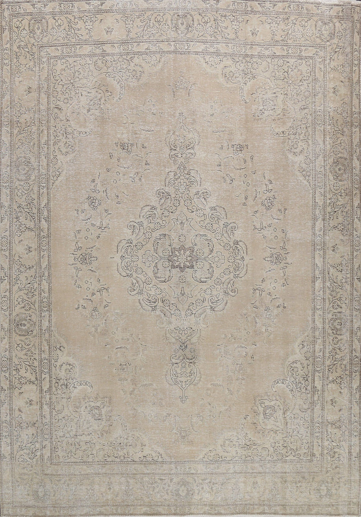 Muted Distressed Floral Tabriz Persian Area Rug 10x12