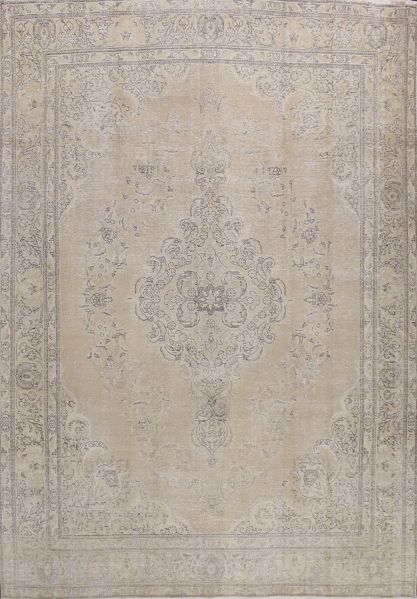 Muted Distressed Floral Tabriz Persian Area Rug 10x12