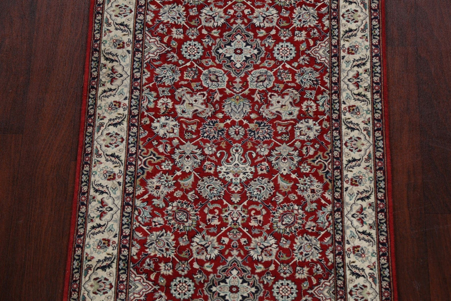 100% Vegetable Dye Floral Kashan Oriental Runner Rug 3x14