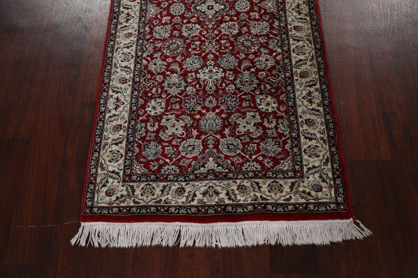 100% Vegetable Dye Floral Kashan Oriental Runner Rug 3x14