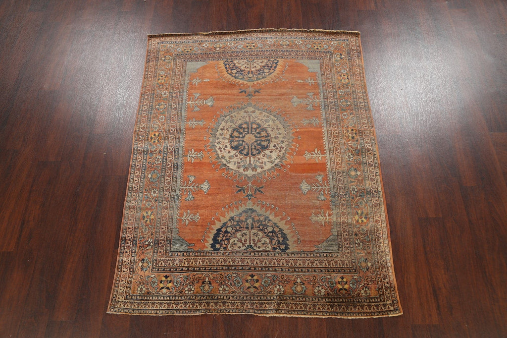 Pre-1900 Antique Silk Tabriz Haj Jalili Persian Area Rug 5x6