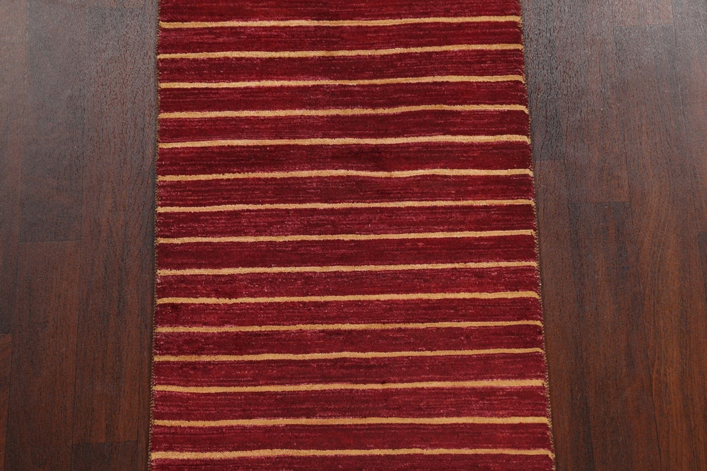 Stripe Contemporary Gabbeh Kashkoli Oriental Runner Rug 3x10