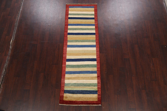 Stripe Contemporary Gabbeh Kashkoli Oriental Runner Rug 3x8