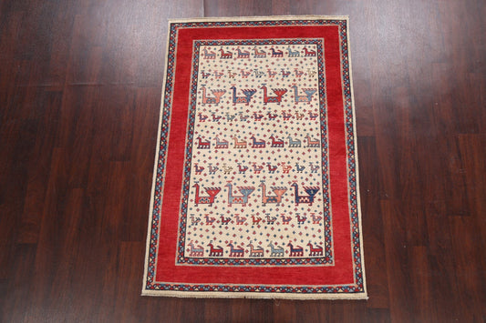 100% Vegetable Dye Super Kazak Oriental Area Rug 4x6