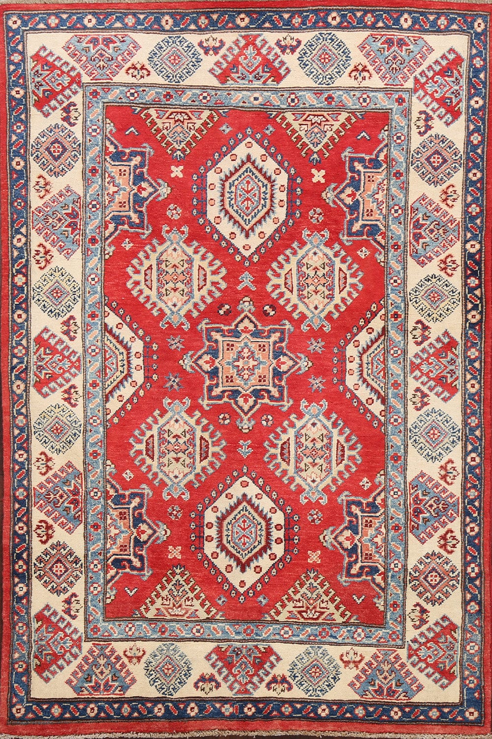 100% Vegetable Dye Super Kazak Oriental Area Rug 4x6