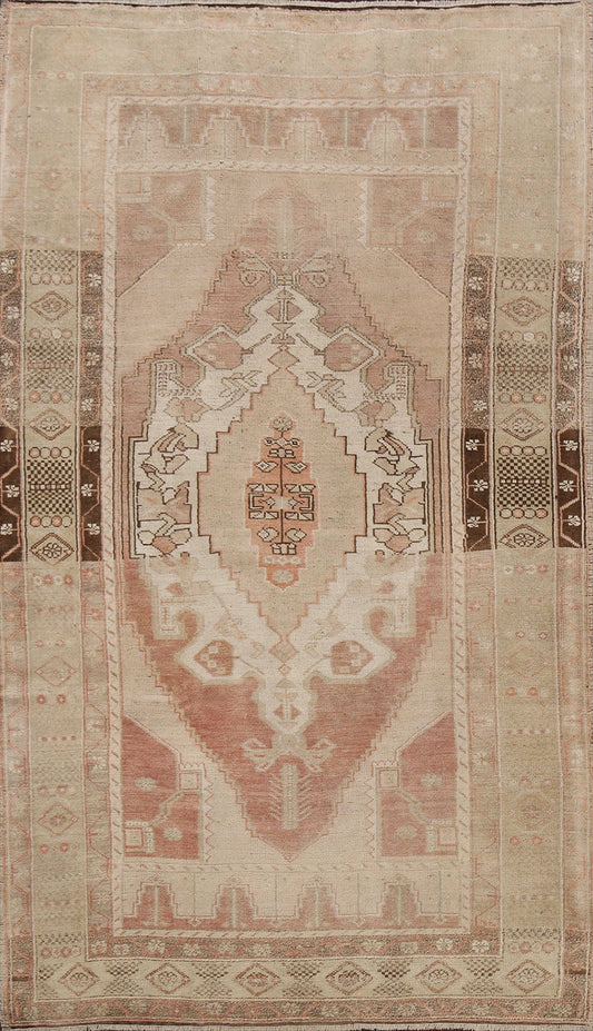 Muted Distressed Geometric Anatolian Oriental Area Rug 5x8