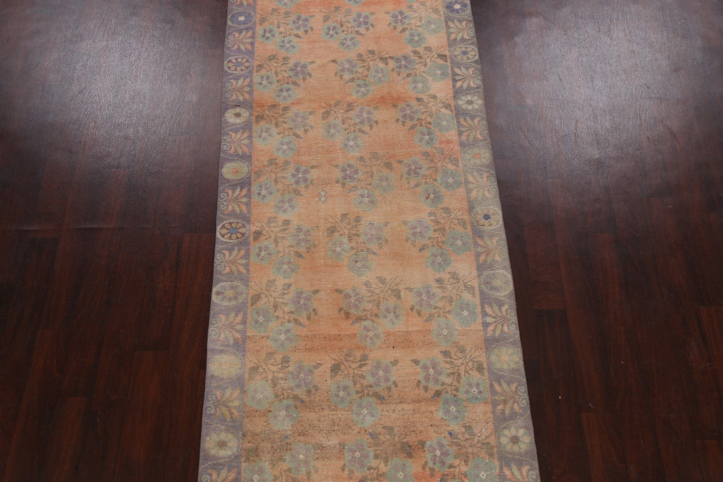 Antique Vegetable Dye Floral Oushak Oriental Runner Rug 4x10