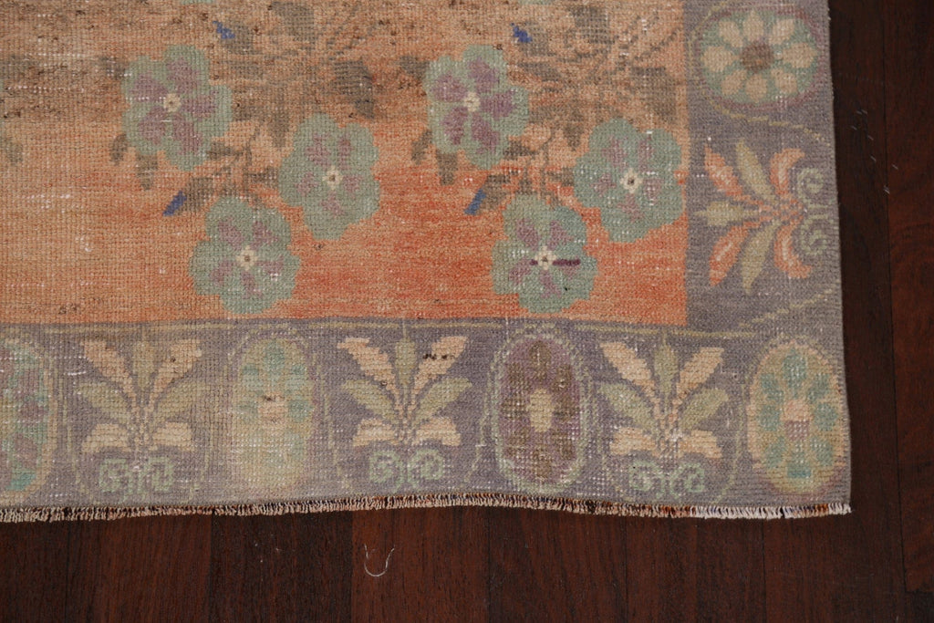 Antique Vegetable Dye Floral Oushak Oriental Runner Rug 4x10