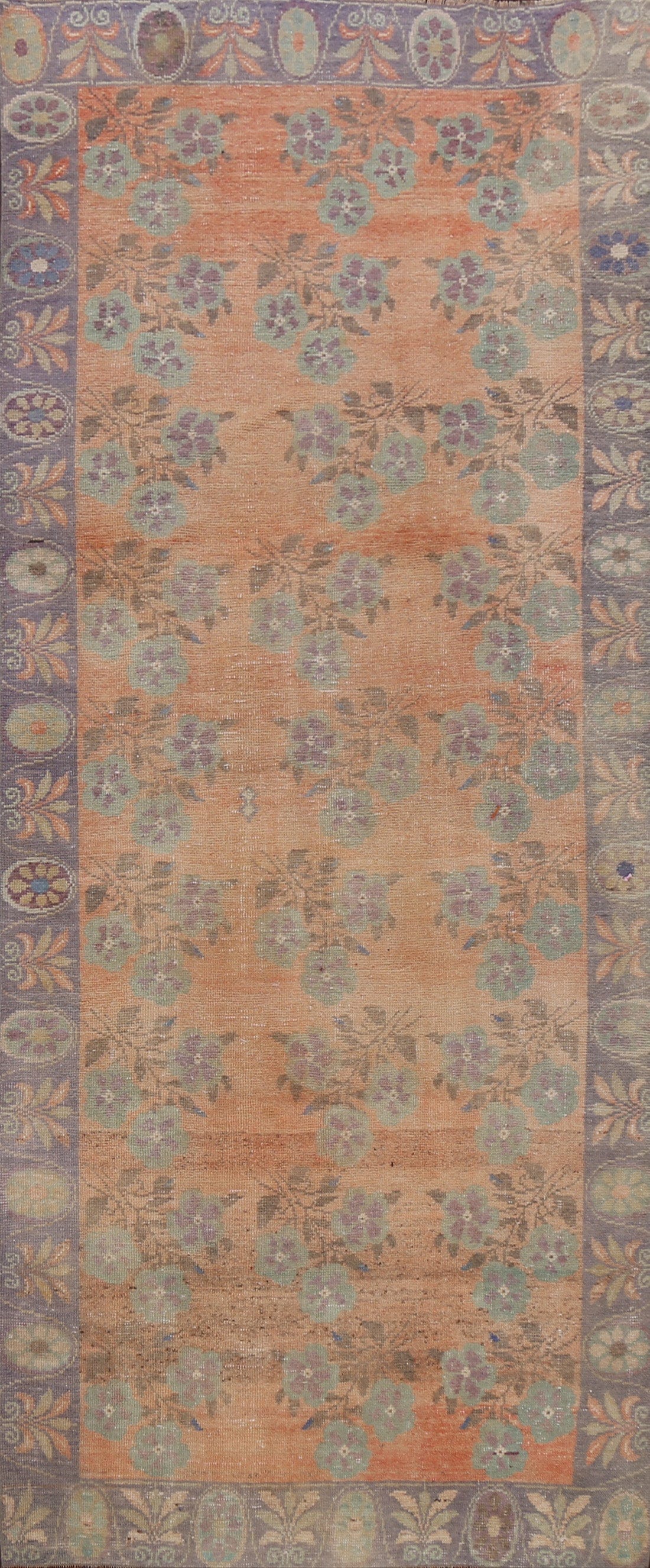 Antique Vegetable Dye Floral Oushak Oriental Runner Rug 4x10