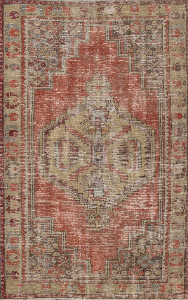 Antique Geometric Anatolian Oriental Area Rug 4x6